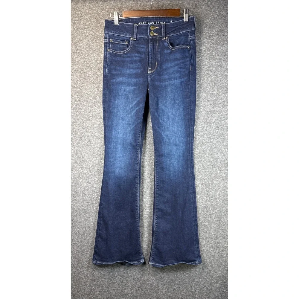 American Eagle Hi-Rise Artist Flare Jeans Dark Wash Double Button‎ Size 4 Short
